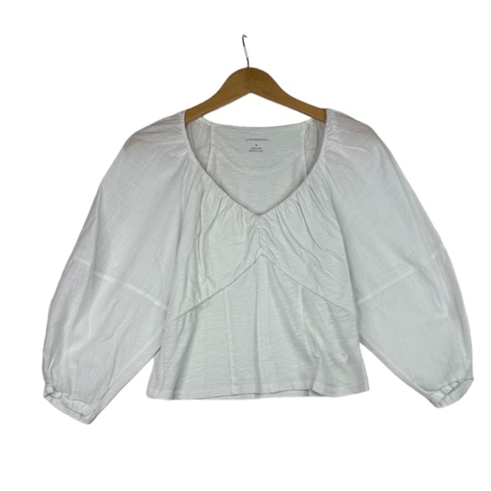 Anthropologie Blouse Women's V-neck Wide Sleeve Creamy White Ivory Size Small